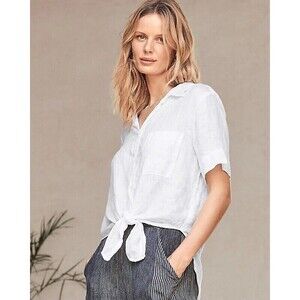 CP Shades Georgia Tie Front Linen Shirt Button Down Beachy Size Medium